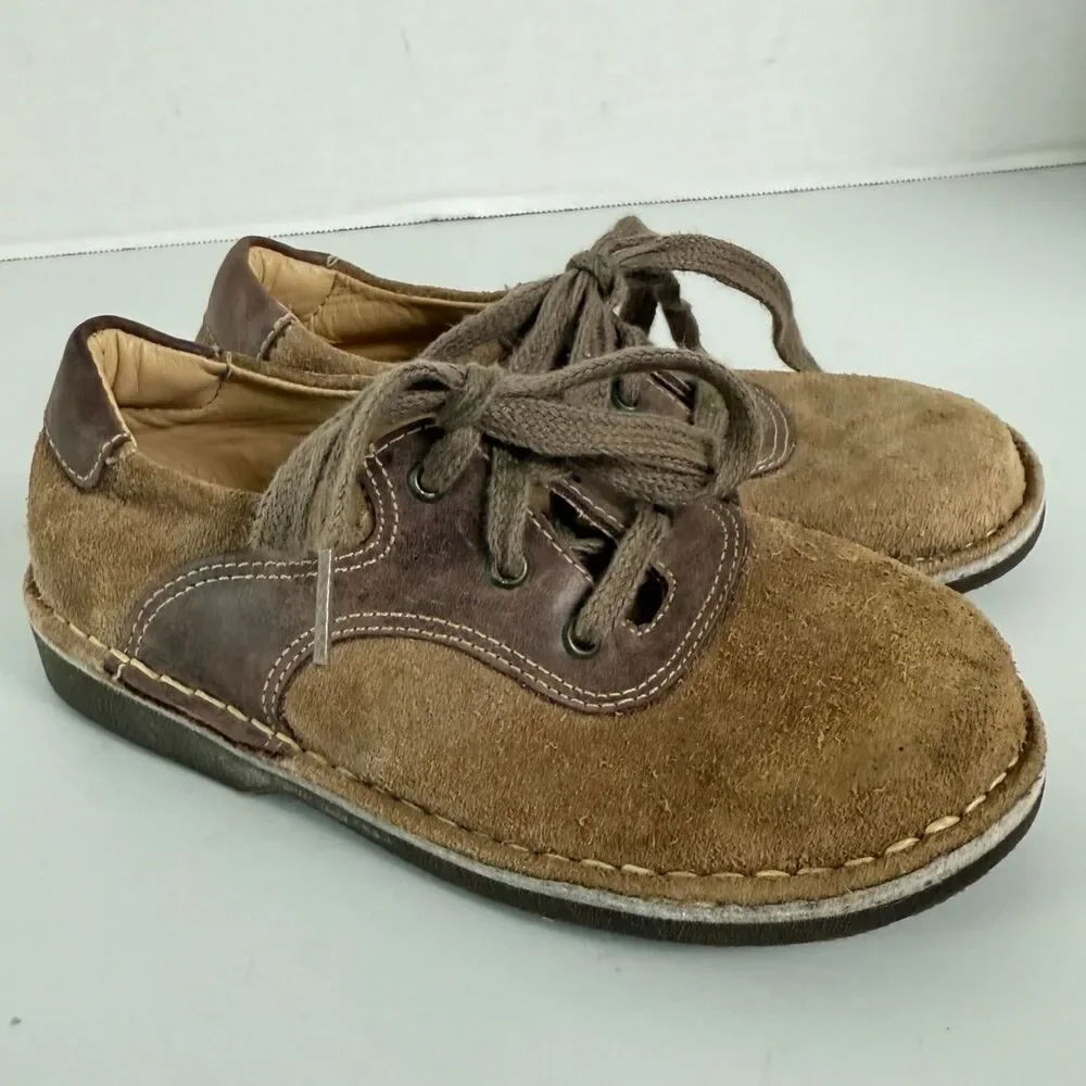 Kid Express Ryan Tan Nubuck and Dark Brown Leather Lace Up Shoes Sz 28 (11-11.5)